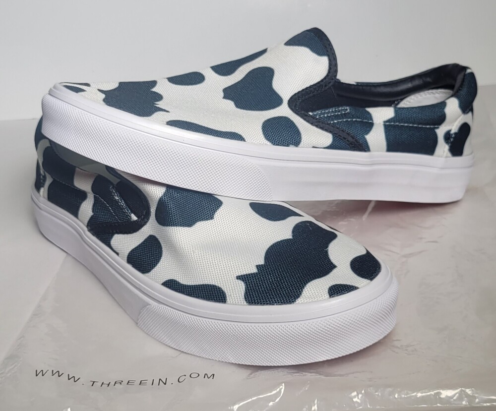 NEW Three In Cow Pattern Slip On Shoes Ladies Size 8.5 US ....